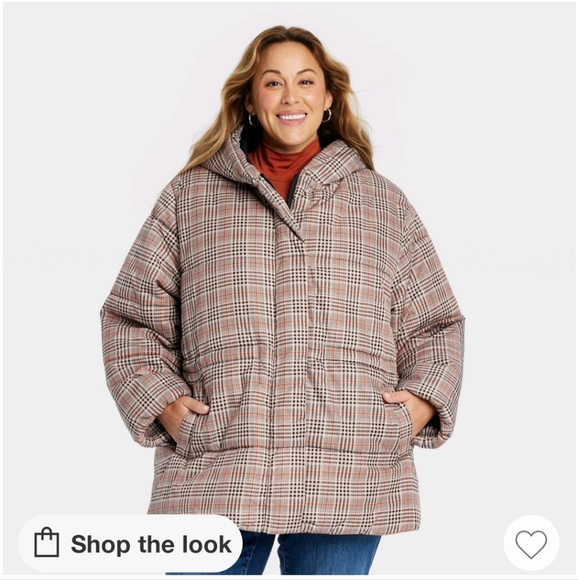 Ava & Viv Plaid Mid Length Puffer Jacket - Picture 1 of 2